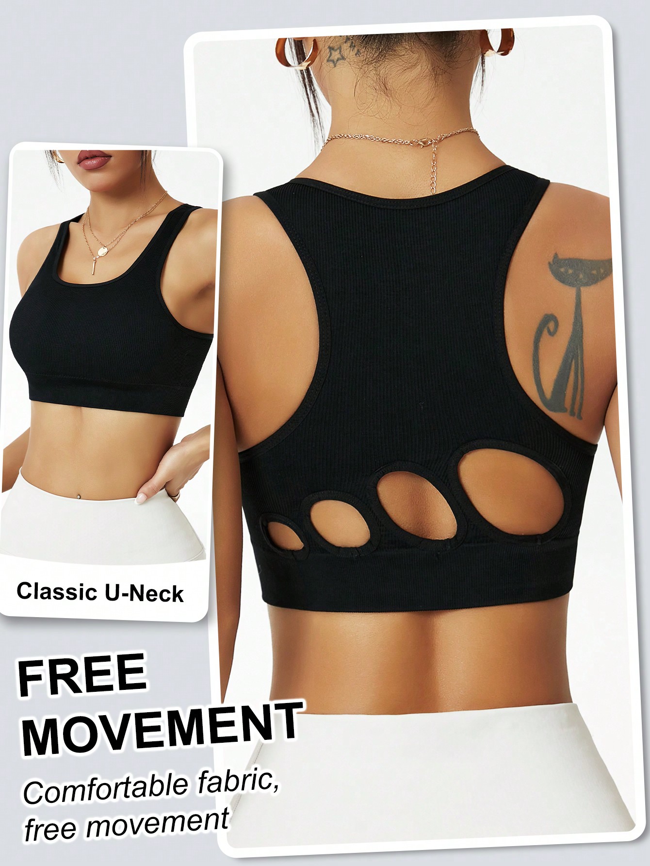 Seamless Ribbed Workout Tank Top - Women Ribbed Seamless Sports Bra Cutout