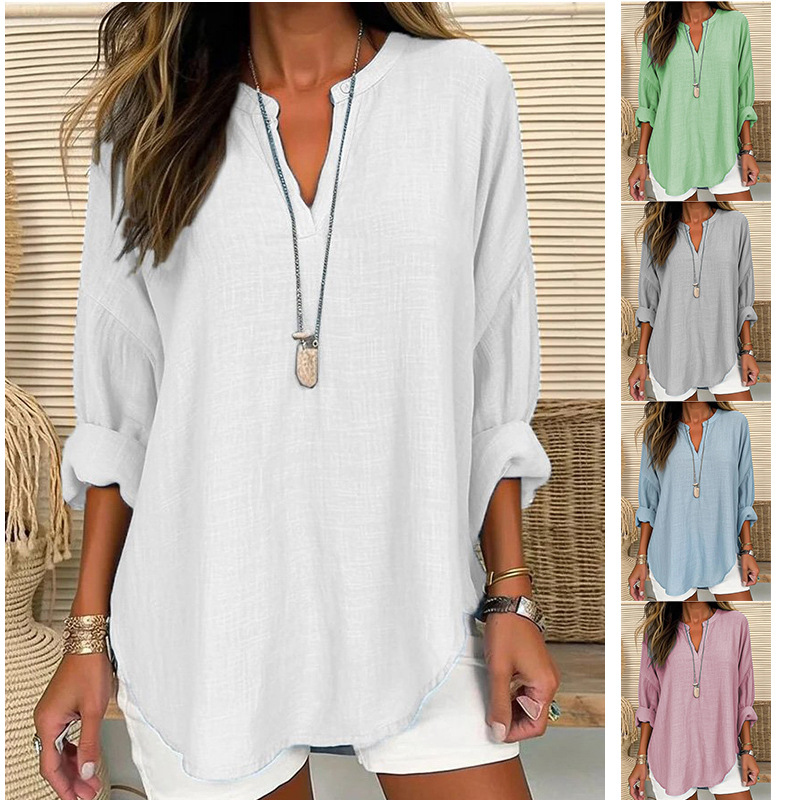 Blouses - Women's cotton and linen blouse, spring-autumn