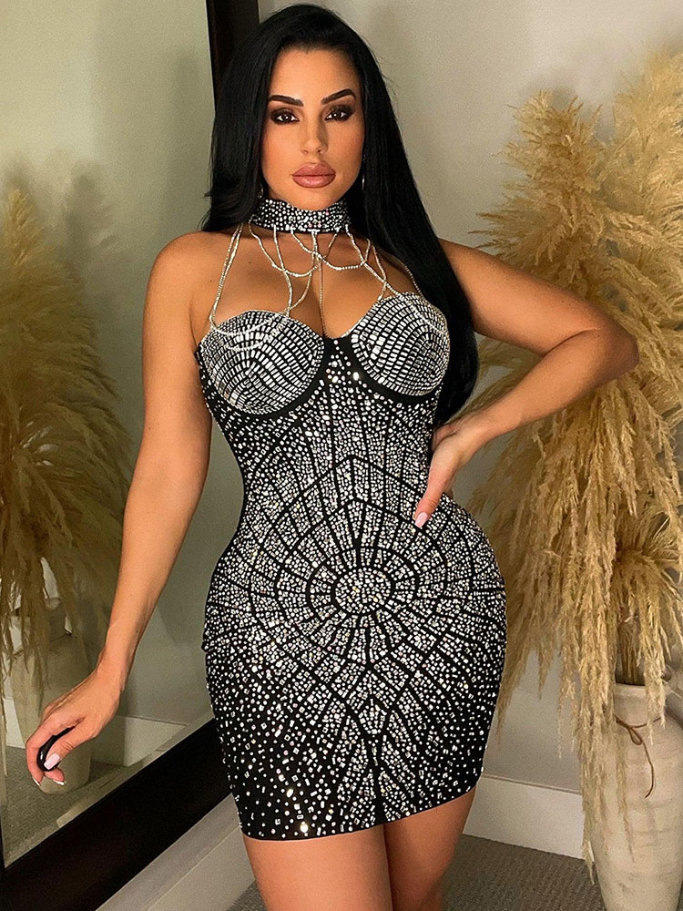 Sparkly Rhinestone Club Party Dress - Doyerl Sparkly Rhinestones Diamonds Birthday Dress