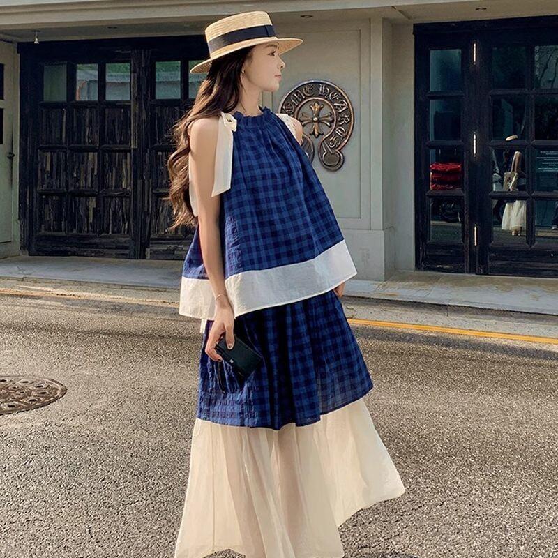 Skirts - Women's Blue Plaid Two Piece Set