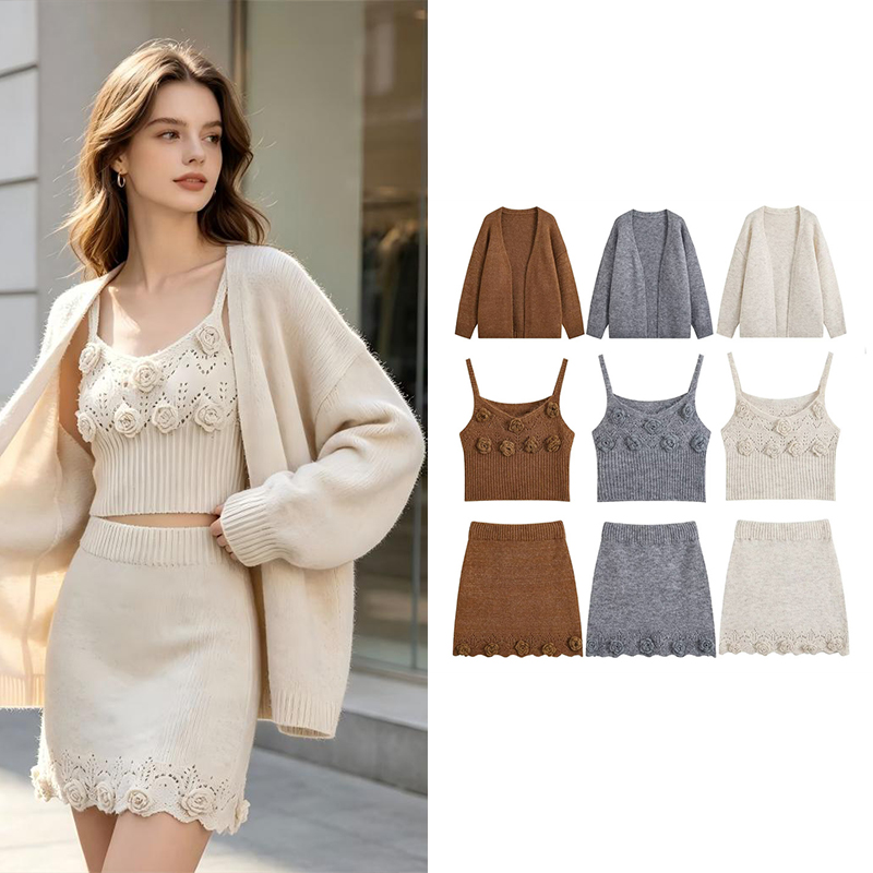Skirts - Guobioziy 2026 New Women's 3-Piece Knit