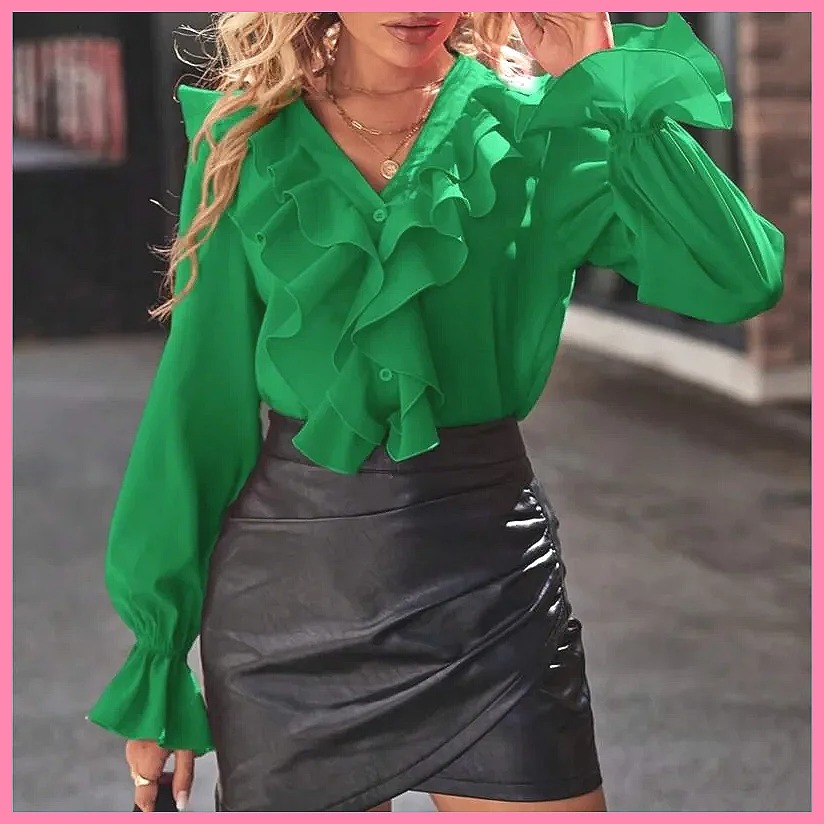 Tops - 2025 Fashion V-Neck Ruffle Flare Sleeve
