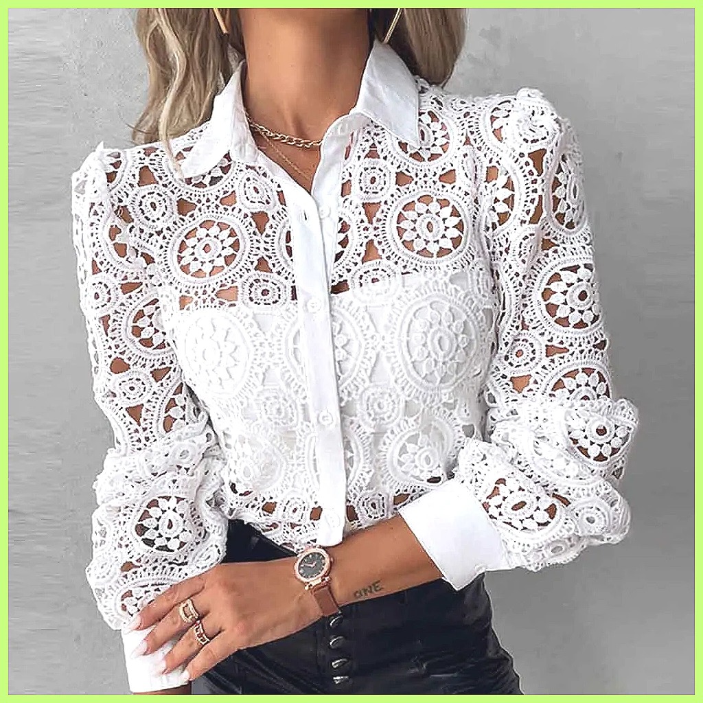 Tops - 2025 Women's White Lace Shirt, Elegant