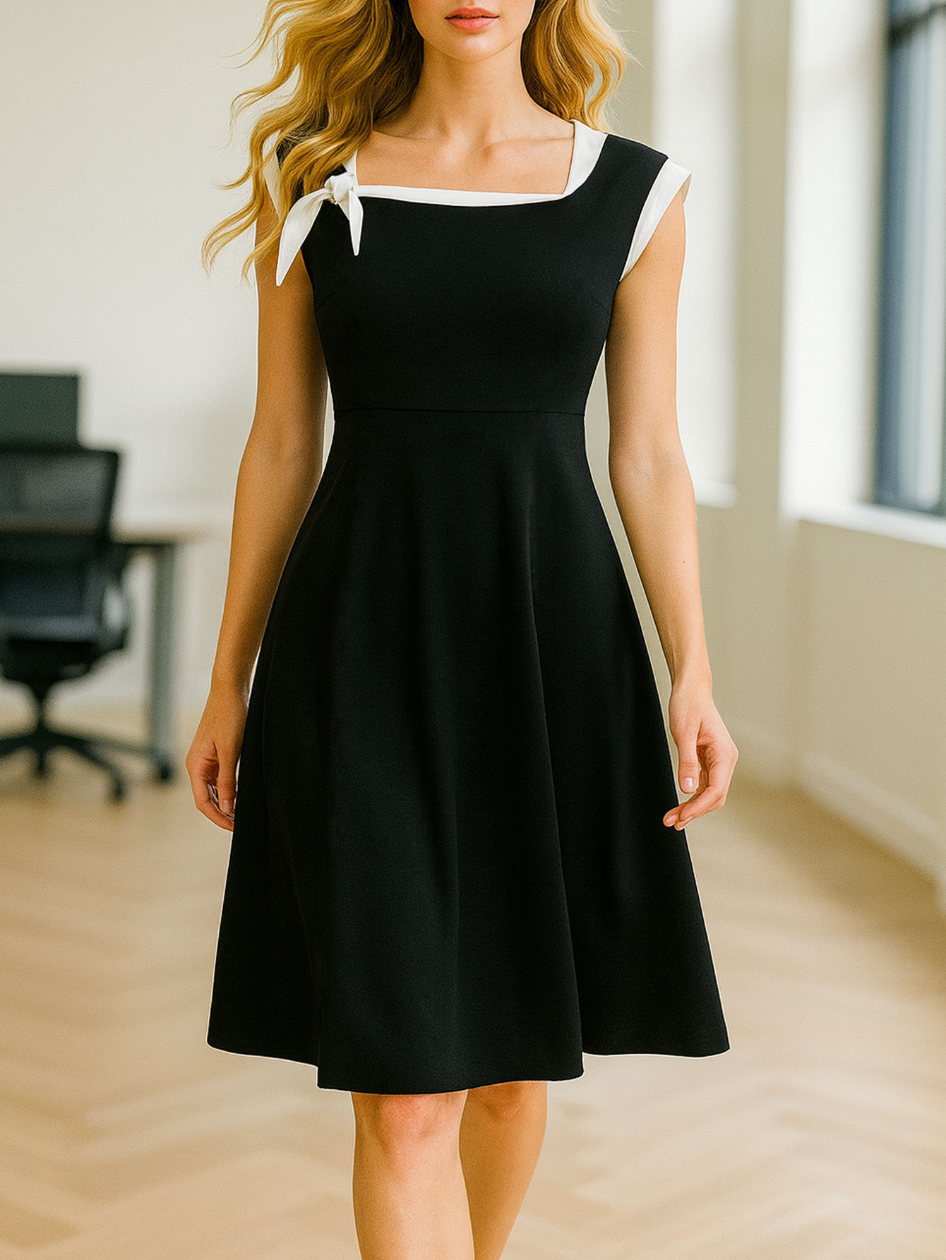 French Vintage Floral Midi Dress - Womens Sleeveless Elegant Summer Work Office