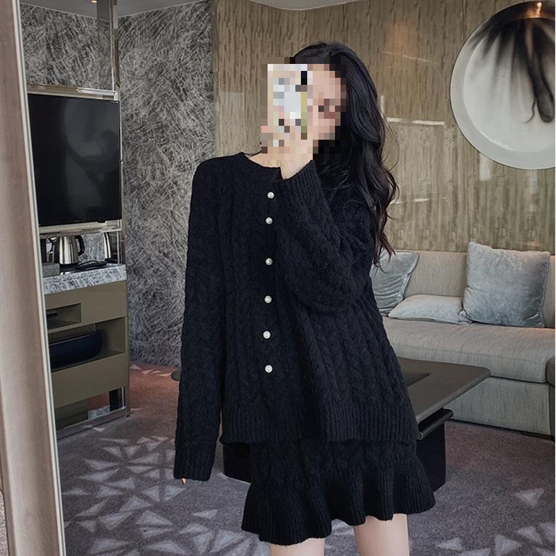 Skirts - PremiumKoreanWinterStyle Set Thick Textured Knit Set