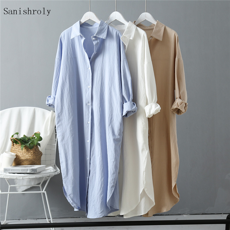 Casual Loose Linen Shirt Dress - 2025 Spring Autumn Woman Long Shirt