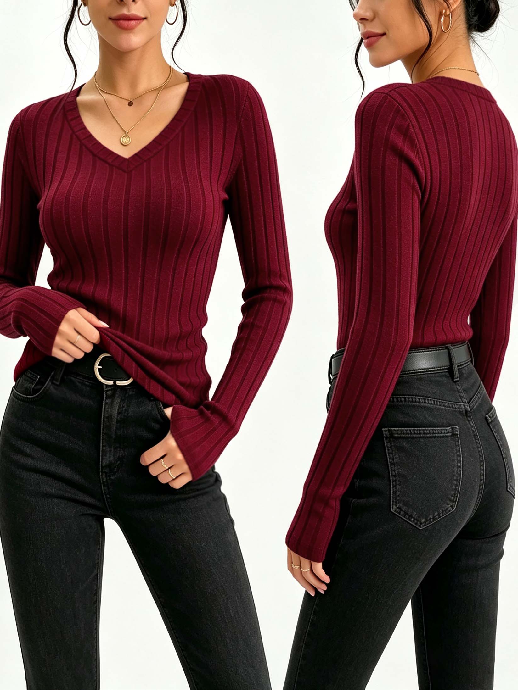Women Solid V‑Neck Ribbed Knit - огляд і ціна Blouses