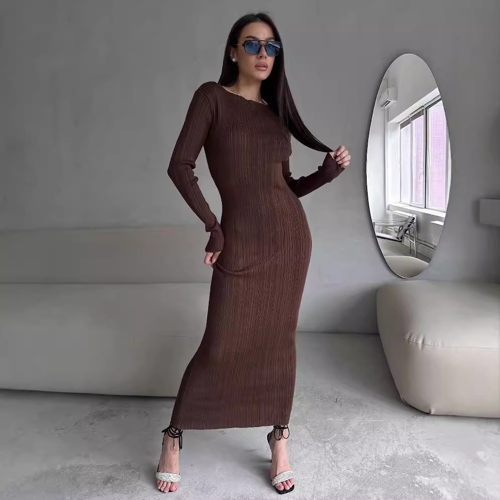 Women's Elegant Crew Neck Wais - огляд і ціна Bodycon Long Sleeve Ribbed Dress