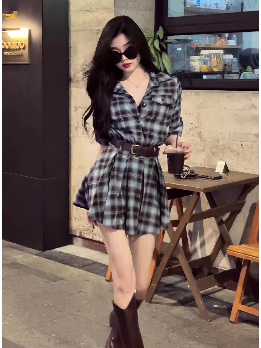 Korean Style Plaid Shirt Dress - огляд і ціна Korean Style A Line Shirt Dress