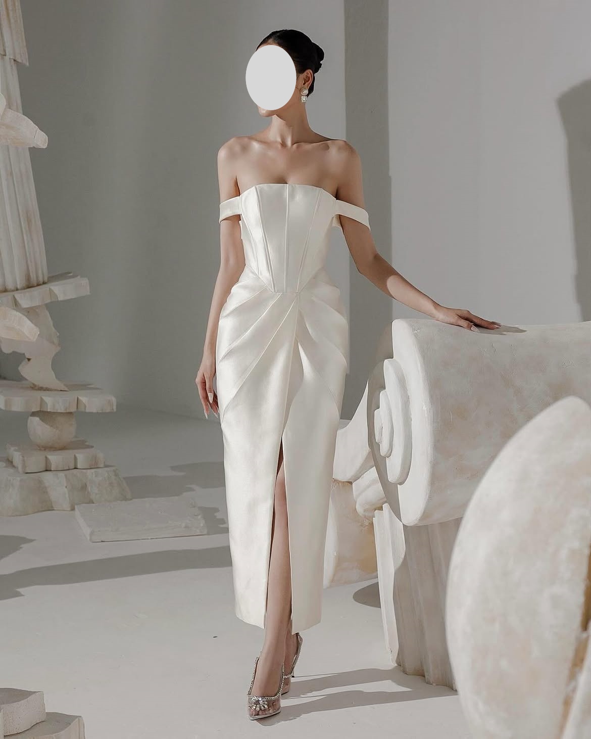QR Customized Sheath Off The S - огляд і ціна Elegant Satin Evening Gown Split