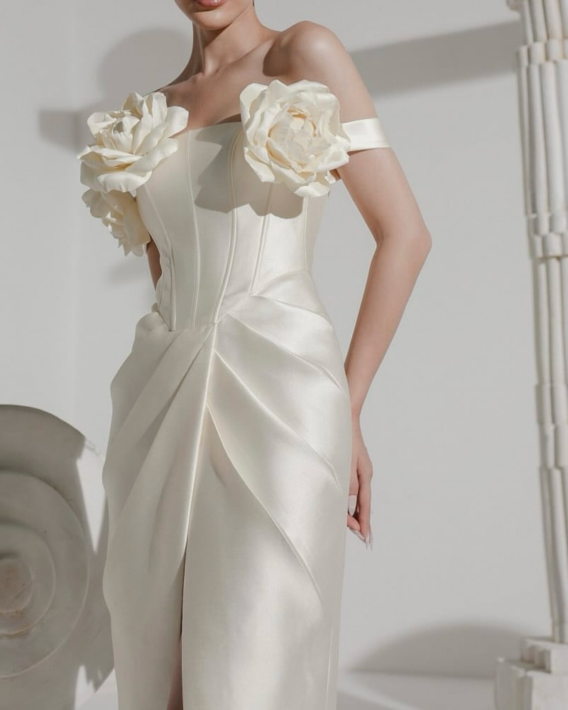 QR Customized Sheath Off The S - огляд і ціна Elegant Satin Evening Gown Split