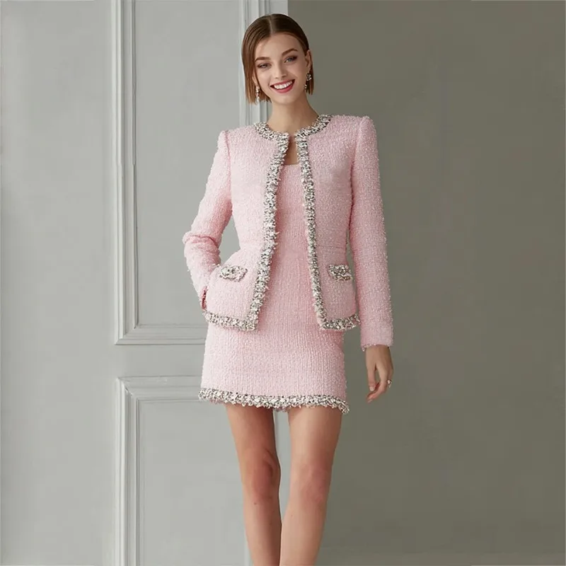 Premium Pink Tweed Women Two-P - огляд і ціна Tweed Two Piece Blazer Dress
