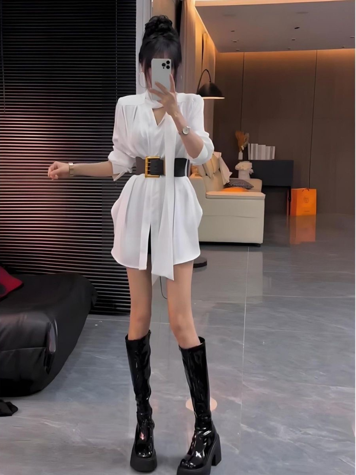 White Silk Shirt Dress Women's - огляд і ціна Korean Style A Line Shirt Dress