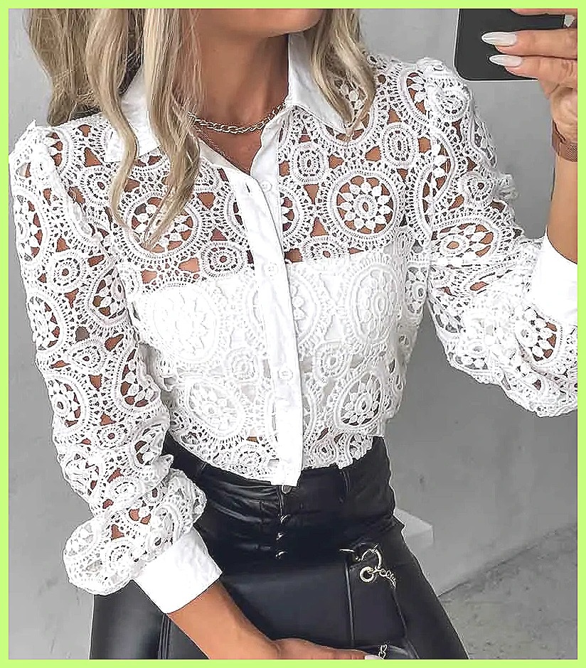 2025 Women's White Lace Shirt, - огляд і ціна Tops