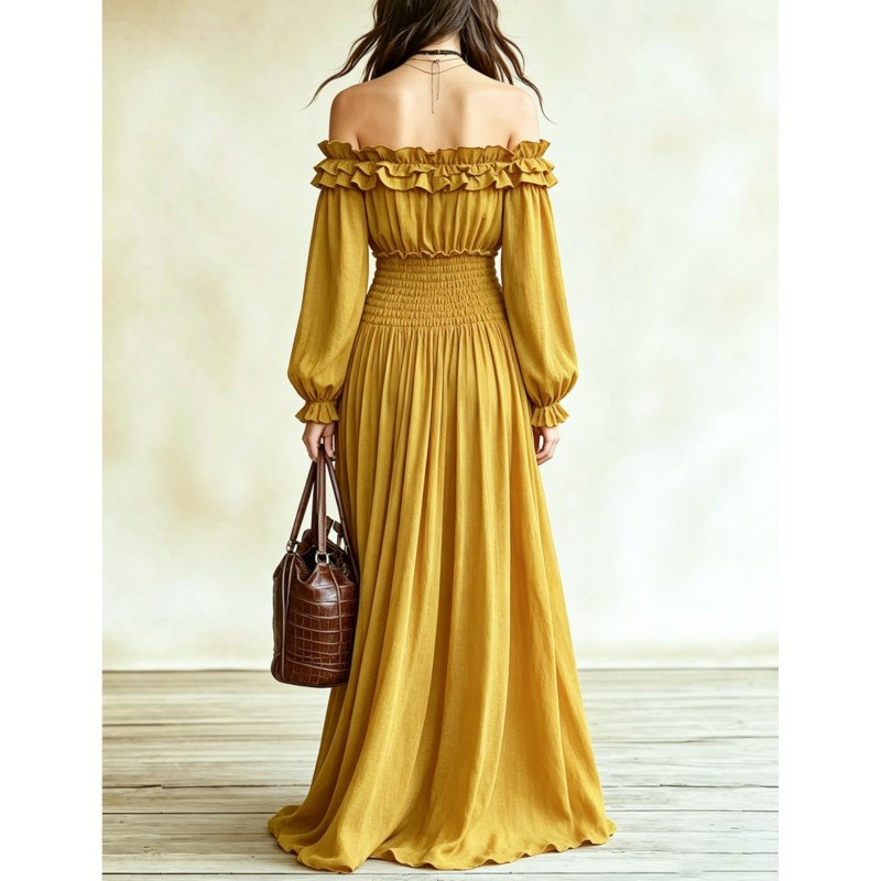 Off Shoulder Fashion Maxi Dres - огляд і ціна Off Shoulder Puff Sleeve Sundress