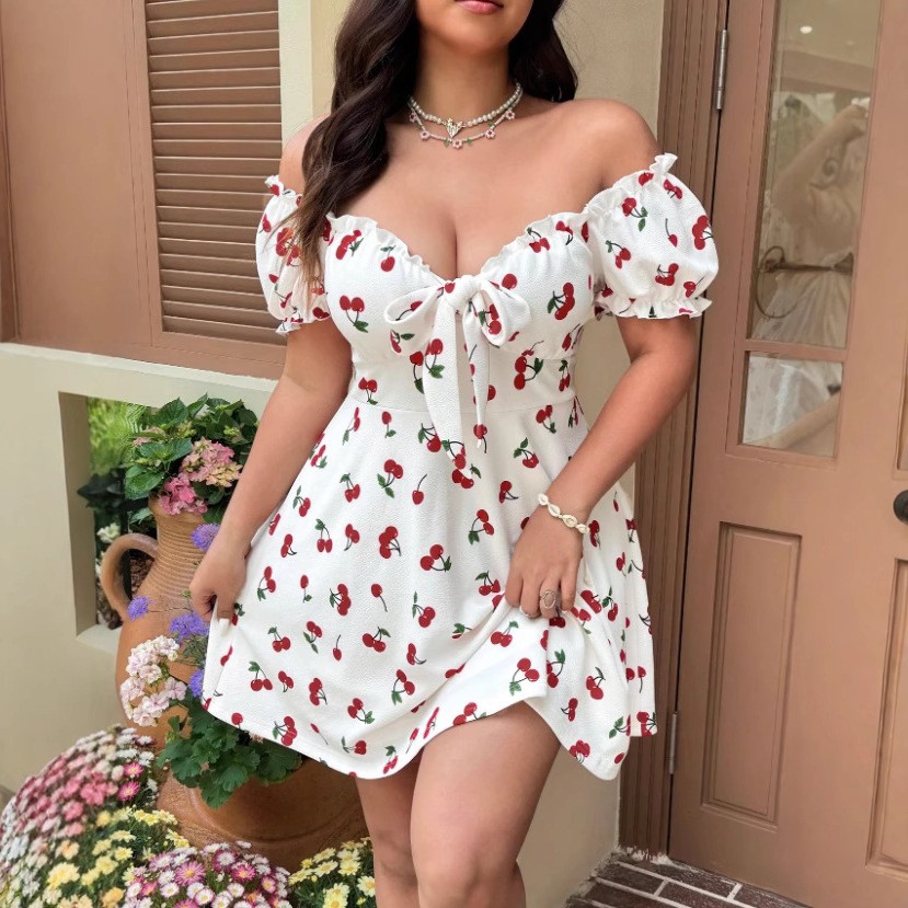 Summer Woman Dress Floral Prin - огляд і ціна Off Shoulder Puff Sleeve Sundress