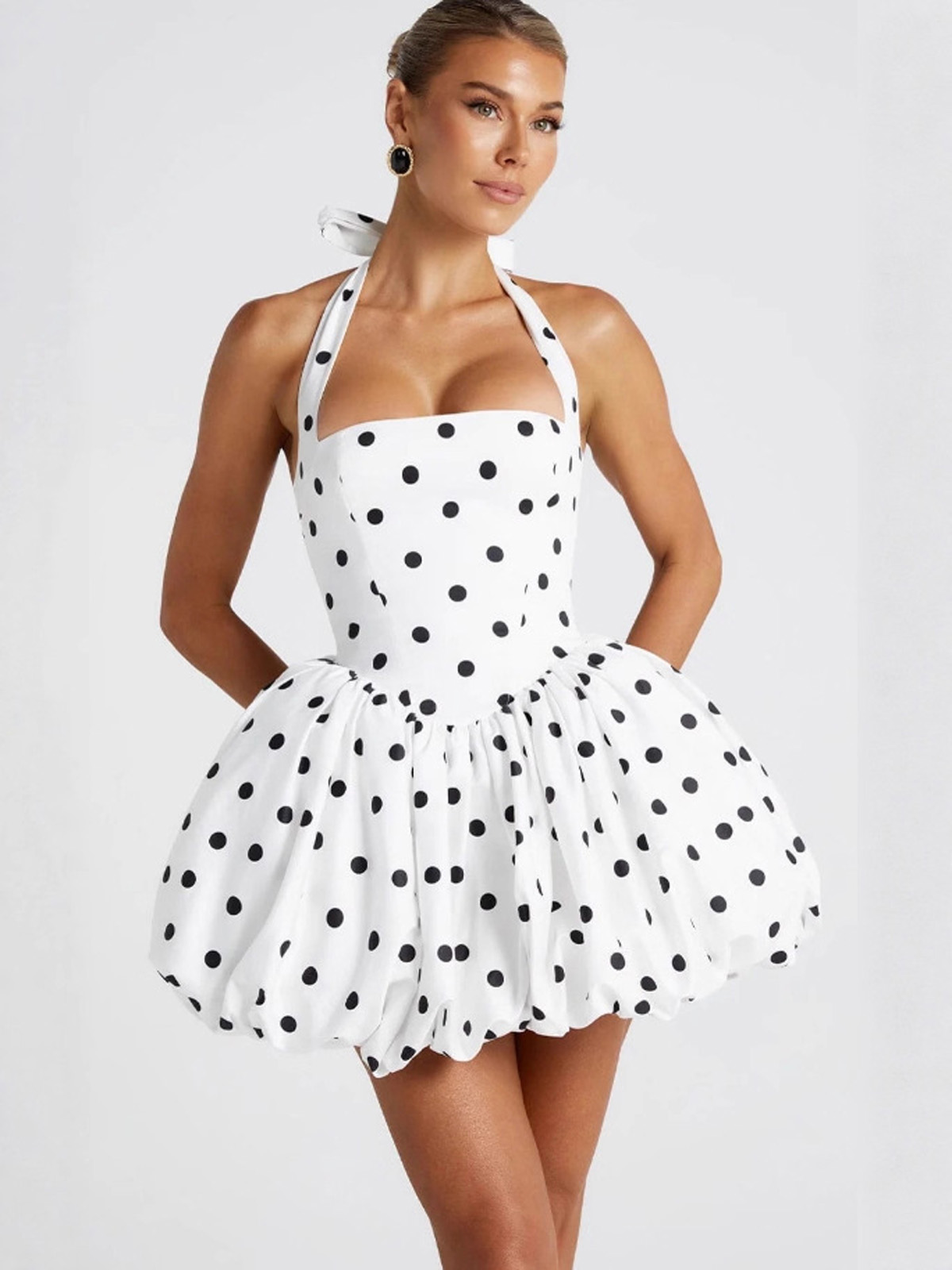 Dots Print Halter Spaghetti St - огляд і ціна Y2K Backless Halter Mini Dress